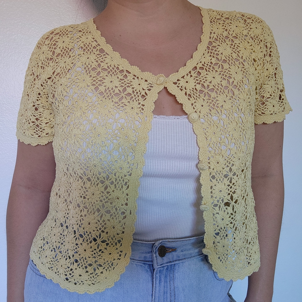 Yellow Crochet Women's Cardigan